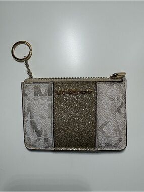 Michael Kors Sparkly Gold and Offwhite Zipper Wallet